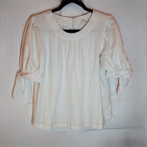 By Anthropologie Cream Puff Sleeve Button Back Short Sleeve Top Large